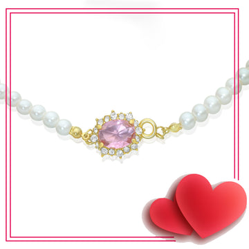 A choker pink synthetic gemstone inlaid pearl choker Necklace