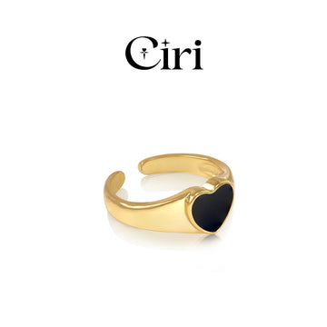 Matte Gold Black Glazed Heart Ring