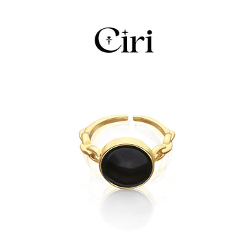 Vintage Matte Black Glazed Round Ring