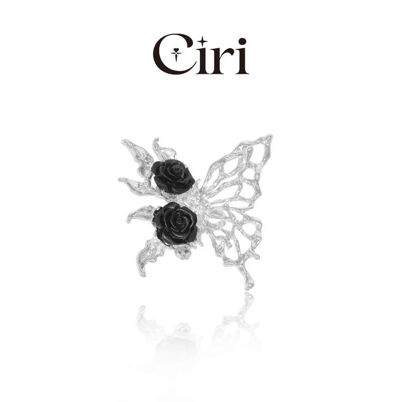 Black Rose Embellished Butterfly Shape Ring