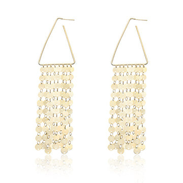 Dazzling gold triangle sequin tassel earrings