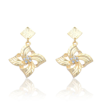 Golden Square Baroque Four Leaf Flower Earrings