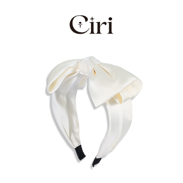 White bow satin material hair band