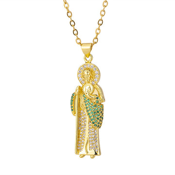 Gold Jesus Pendant Necklace with Crushed Diamonds