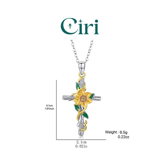 Oil Painting Style Three Dimensional Sunflower Cross Pendant Necklace