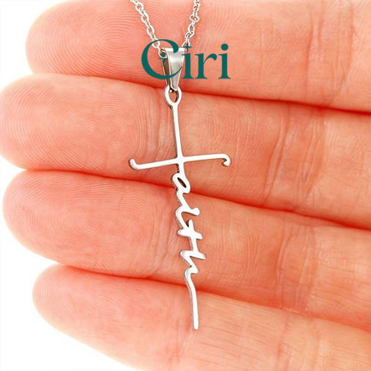 Simple Handwritten English Cross Pendant Necklace