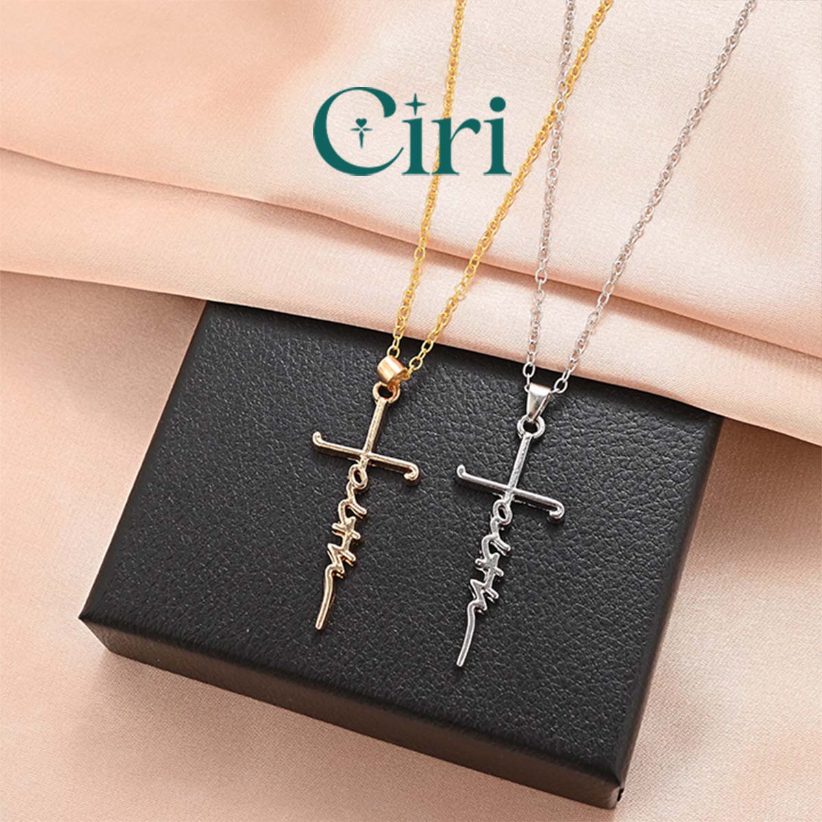 Simple Handwritten English Cross Pendant Necklace