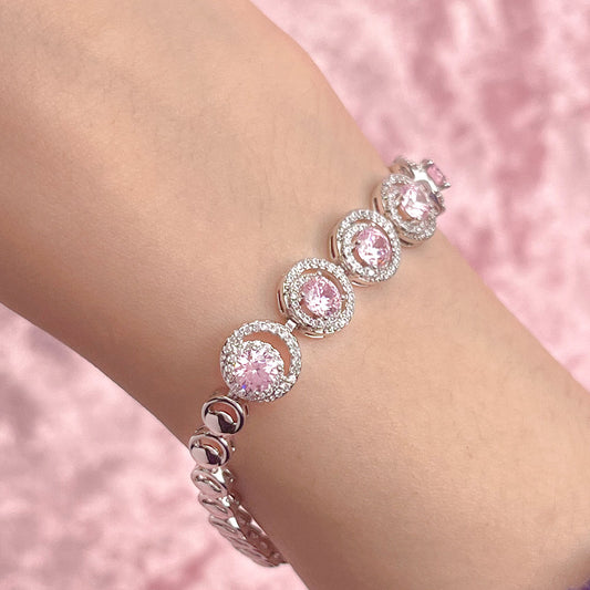 Zirconium Pink Round Diamond Bracelet