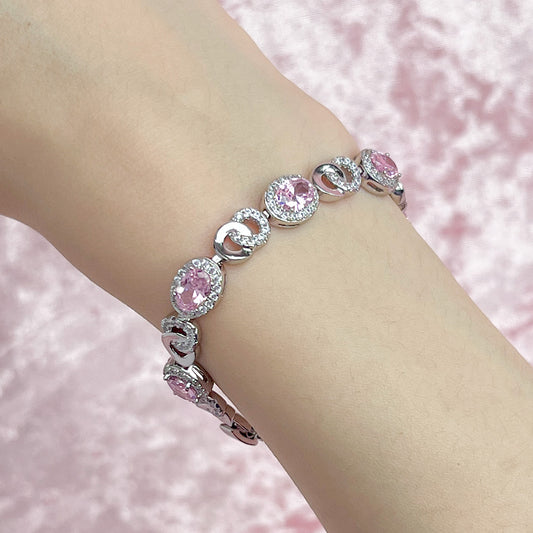 Zirconium pink round diamond mosaic bracelet