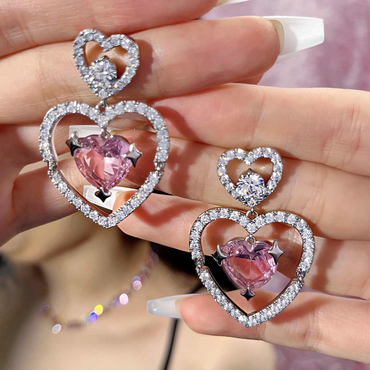 Hollow crystal love earrings