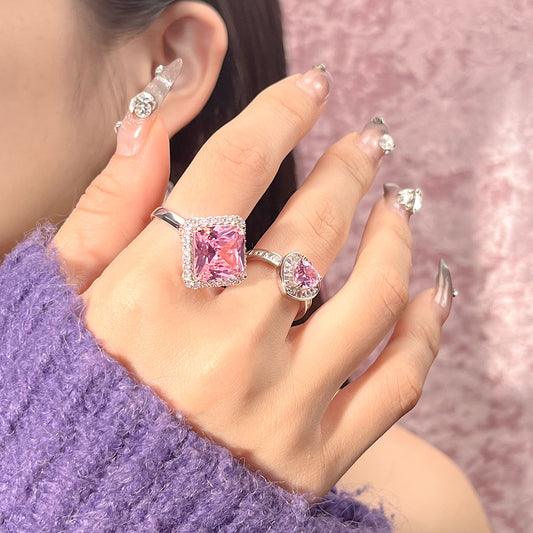 Pink Square Diamond Ring