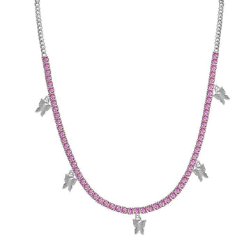 Pink Round Diamond Butterfly Pendant Necklace