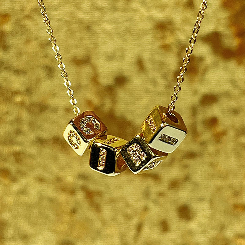 "Unique Square"  26 Initial Alphabet Dice Pendant Necklaces