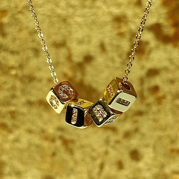 "Unique Square"  26 Initial Alphabet Dice Pendant Necklaces