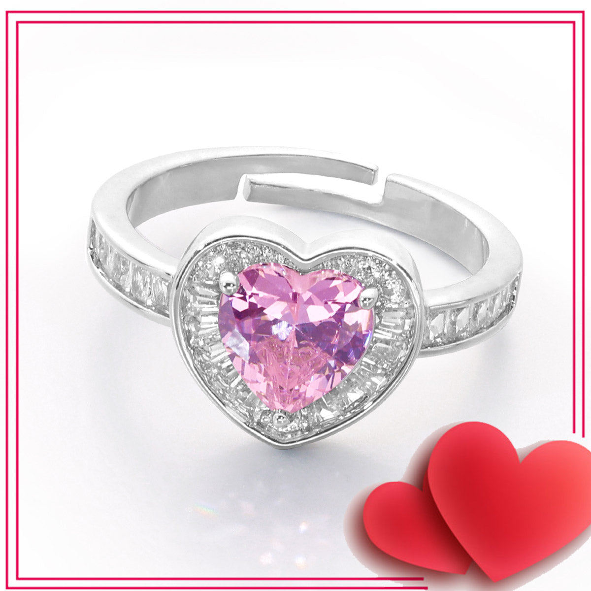 Pink Girly Style Pink Diamond Heart Ring