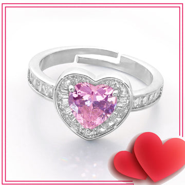 Pink Girly Style Pink Diamond Heart Ring